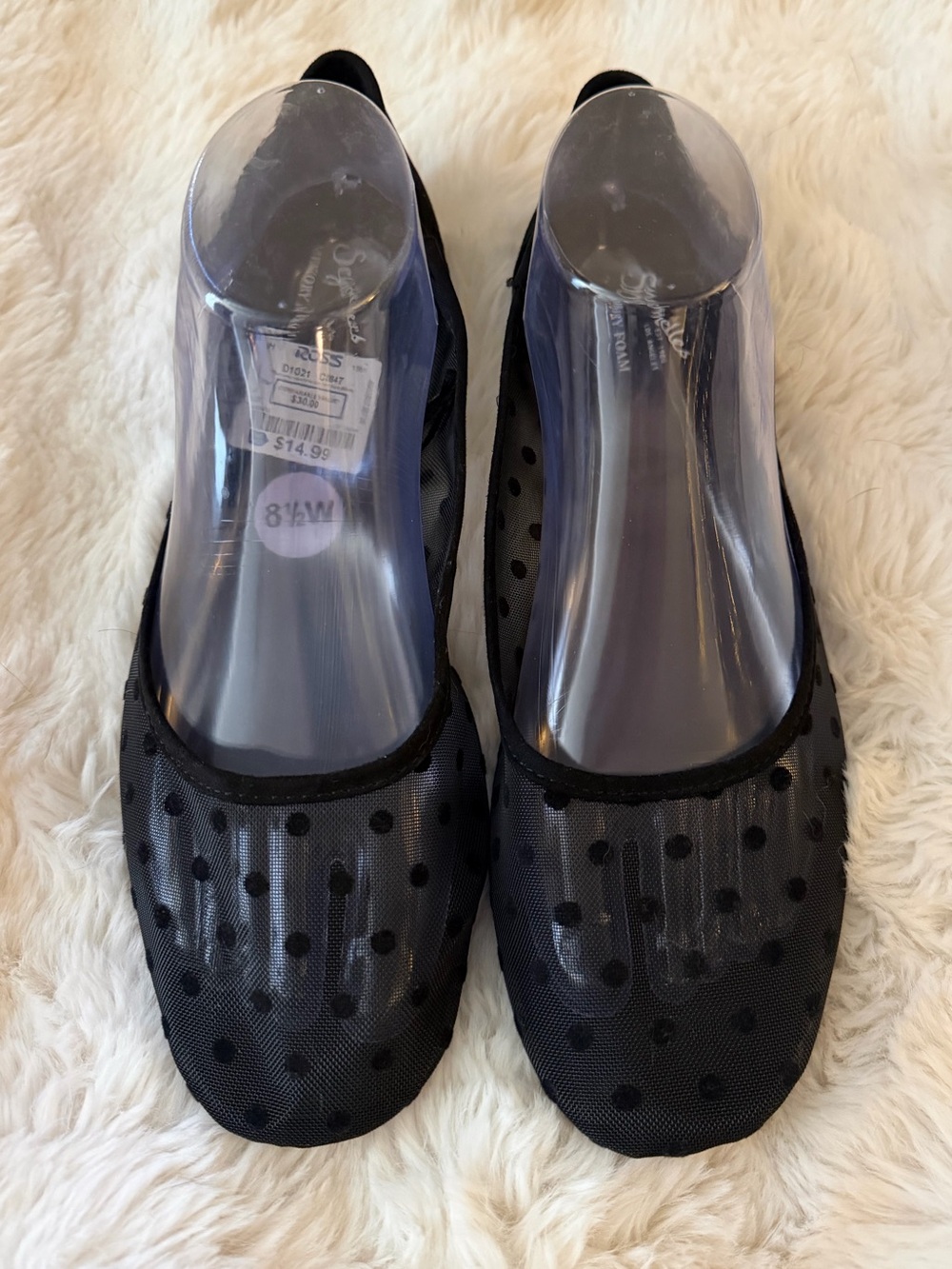 Seychelles size 8 1/2W Black Polka Dot Mesh memory foam Ballet Flats